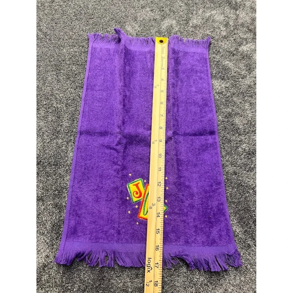 Vintage Holiday Hand Towel Set Joyeux Noel Green & Joy Purple Fringed Terry